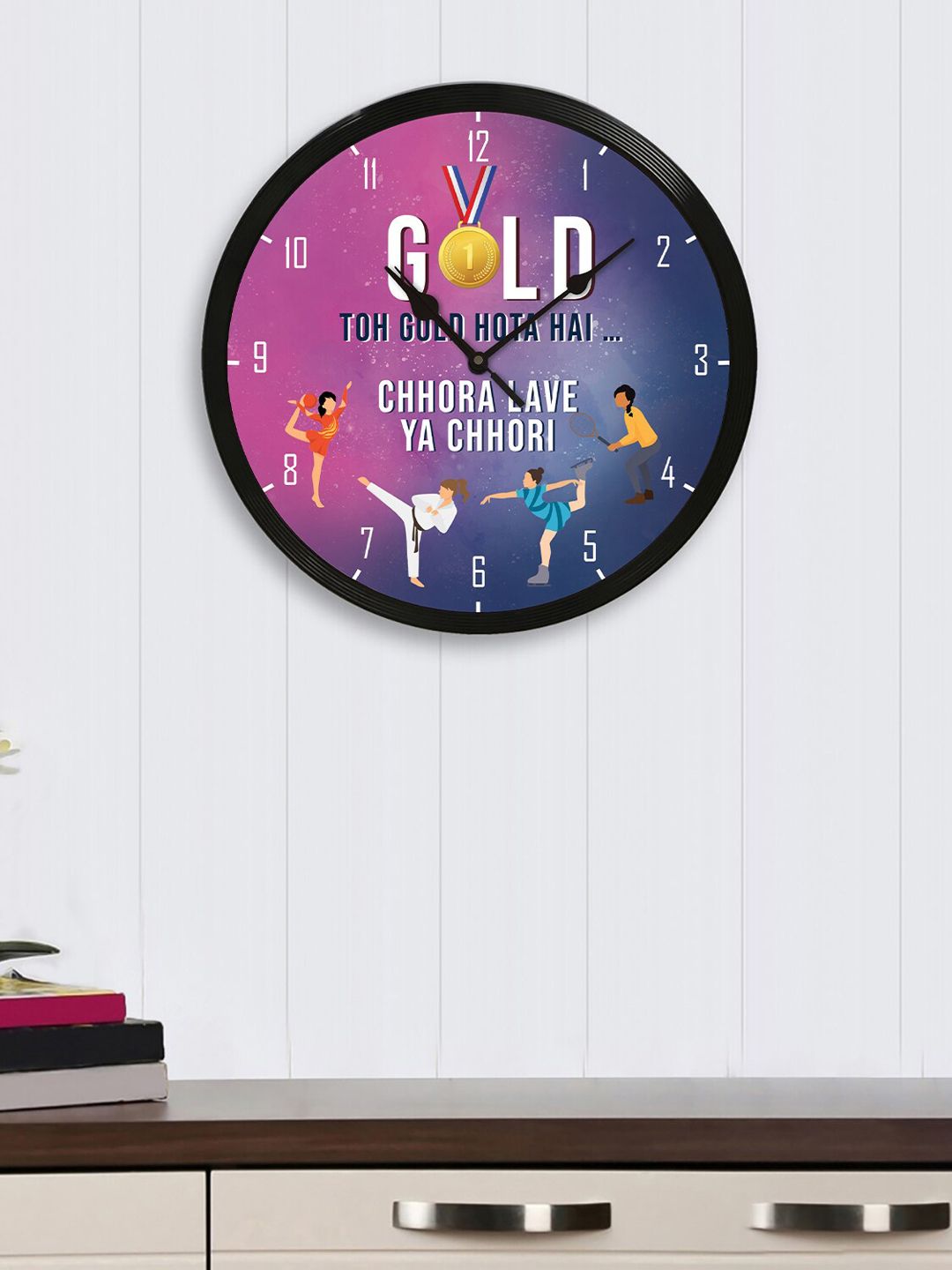 eCraftIndia Purple & Navy Blue Round Printed 31cm Analogue Wall Clock Price in India