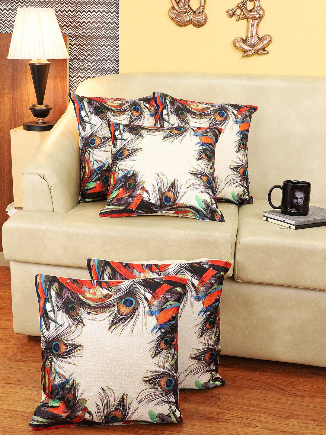 CDI White Set of 5 Abstract Square Cushion Covers Price in India