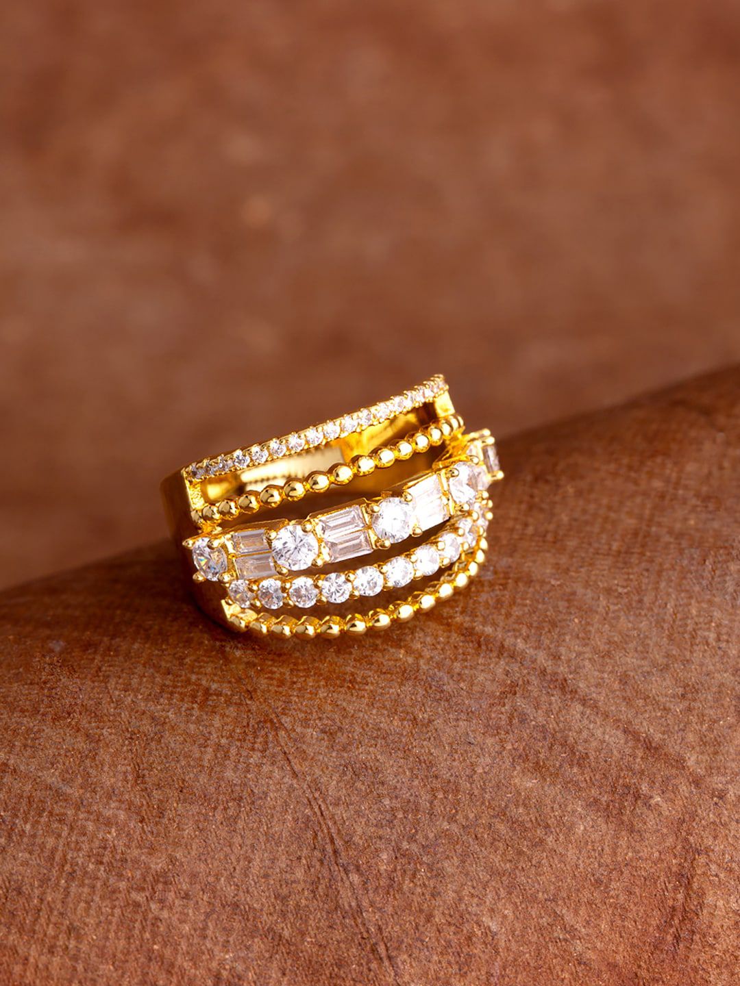 Voylla Gold-Plated & White CZ Gems Adorned Finger Ring Price in India