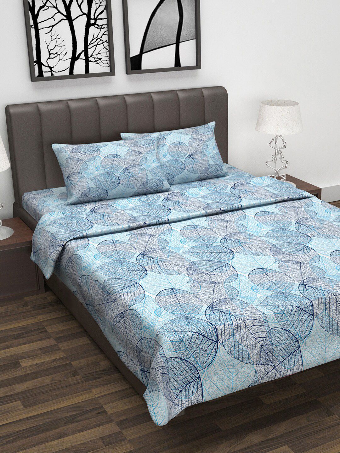Divine Casa Blue Floral Printed Double Queen Bedsheet With 2 Pillow Covers & Dohar Price in India