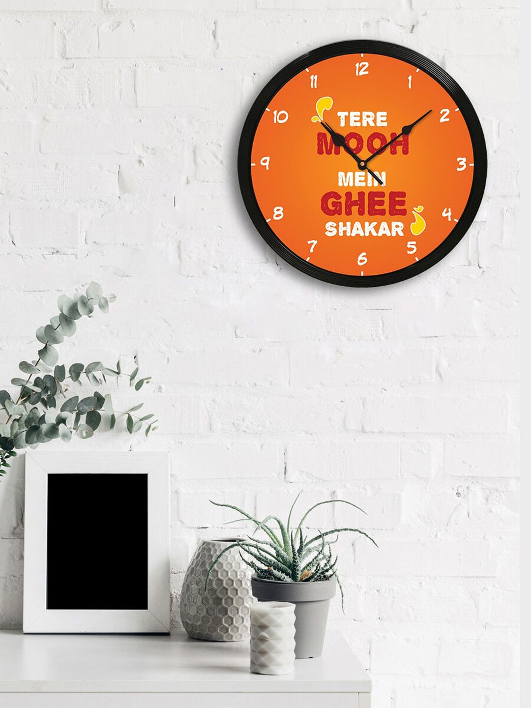 eCraftIndia Orange Round Printed 31cm Analogue Wall Clock Price in India