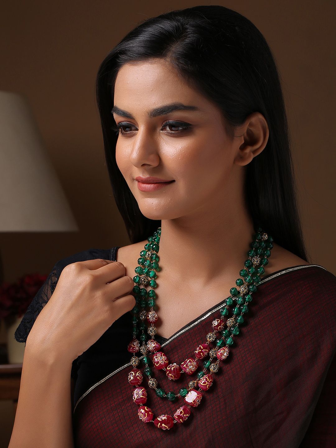 Shoshaa Green & Maroon Layered Vilandi Necklace Price in India