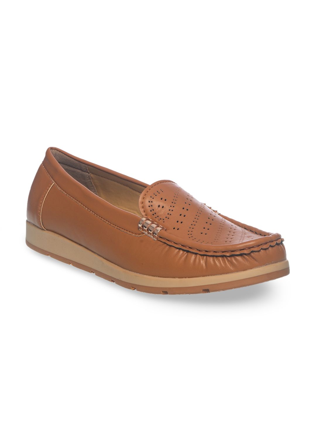 Khadims Women Tan Brown Textured Loafers Price in India