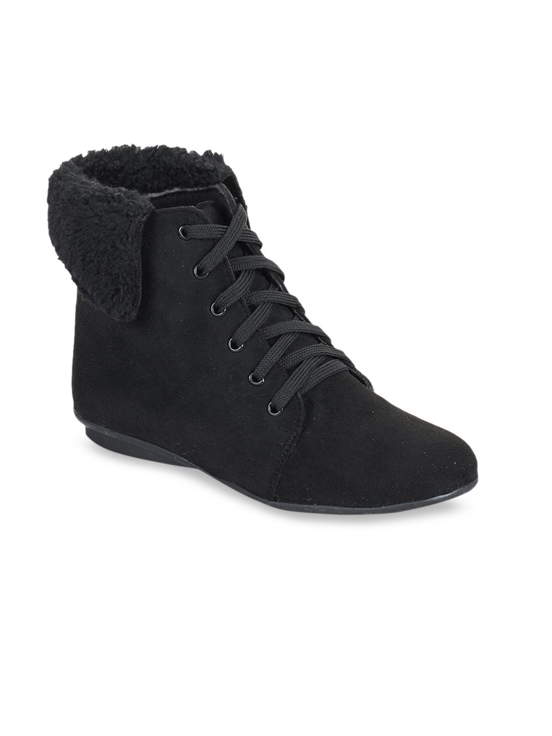 Bruno Manetti Women Black Solid Suede Mid-Top Sneakers Price in India