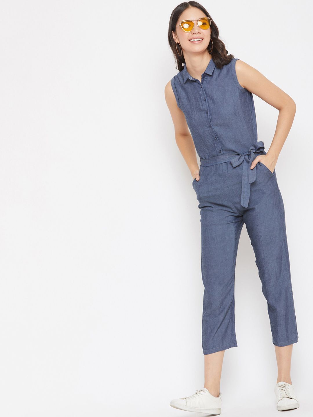 Crimsoune Club Women Blue Solid Culotte Jumpsuit Price in India