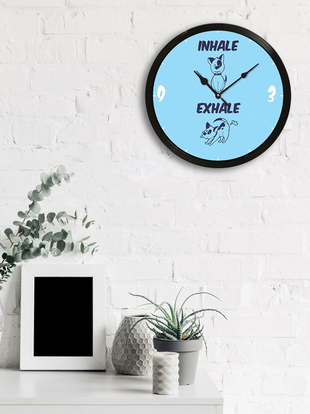 eCraftIndia Black & Turquoise Blue Round Printed 31 cm Analogue Wall Clock Price in India