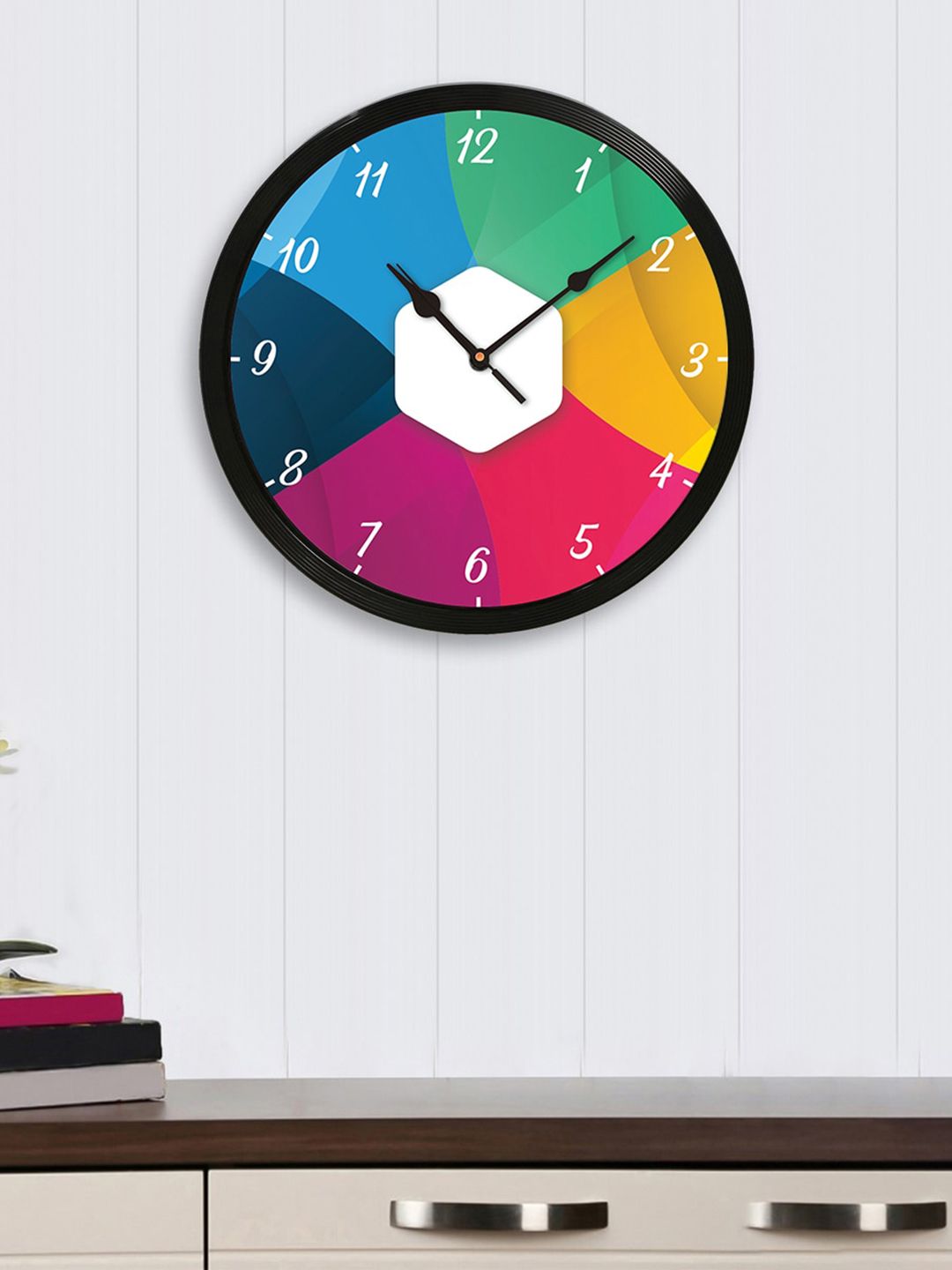 eCraftIndia Multicoloured Round Colourblocked 31cm Analogue Wall Clock Price in India