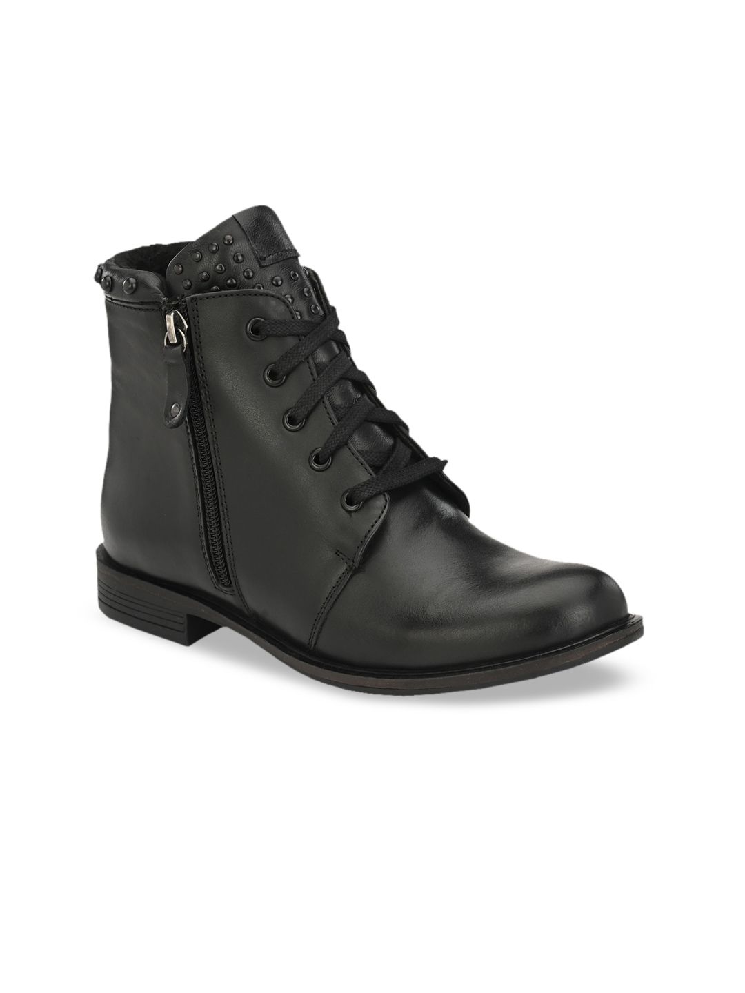 Delize Women Black Solid Mid-Top Flat Boots Price in India