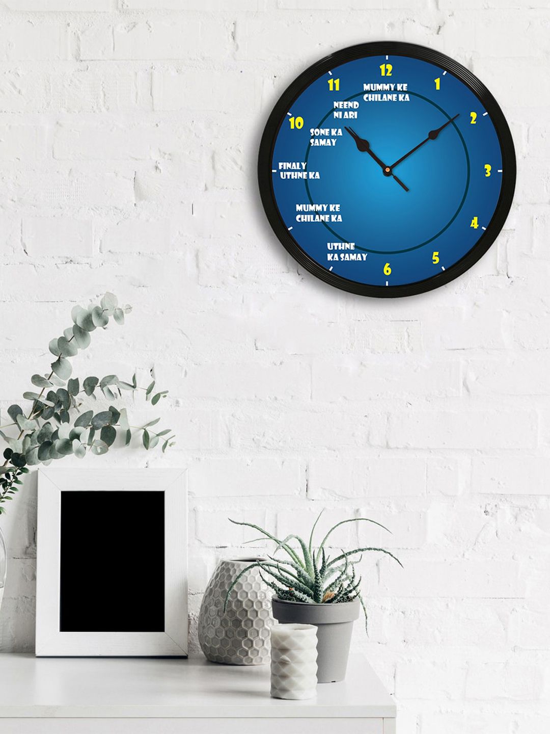 eCraftIndia Black & Teal Blue Round Printed 31 cm Analogue Wall Clock Price in India