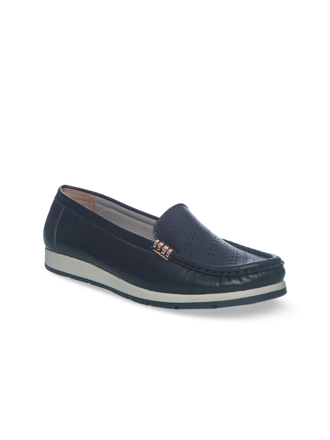 Khadims Women Navy Blue Peforated Loafers Price in India