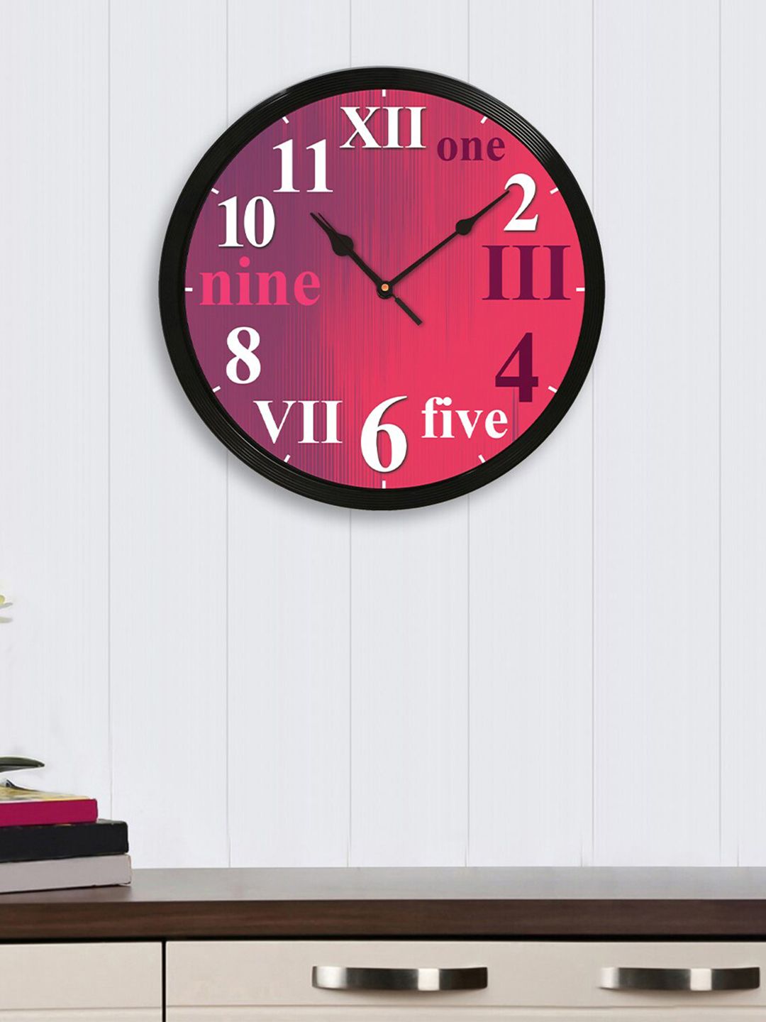 eCraftIndia Pink & White Round Printed 31cm Analogue Wall Clock Price in India