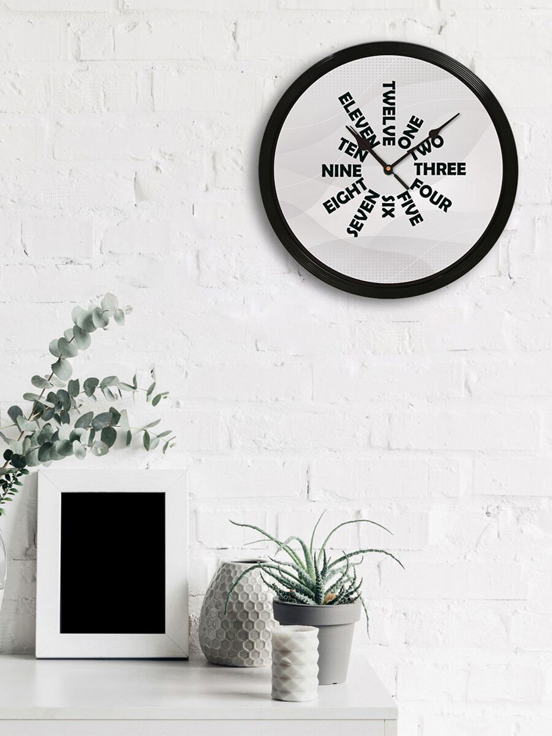 eCraftIndia Off-White & Black Round Printed 31cm Analogue Wall Clock Price in India