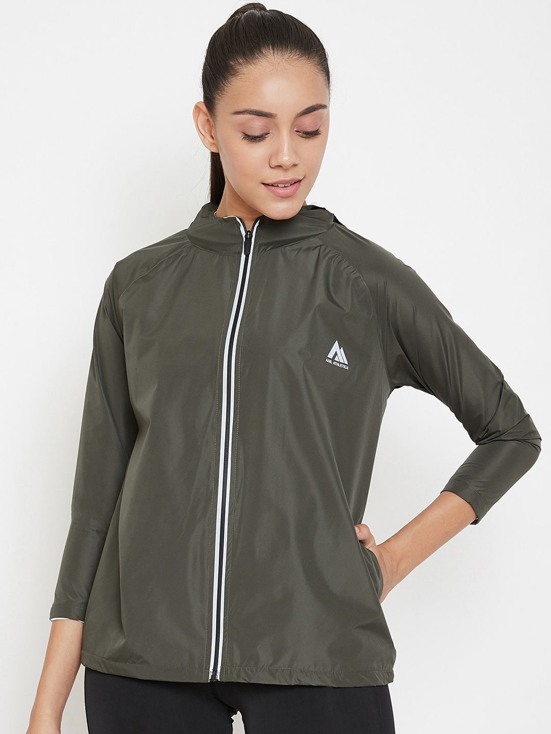 AGIL ATHLETICA Women Green Solid Windcheater Sporty Jacket Price in India