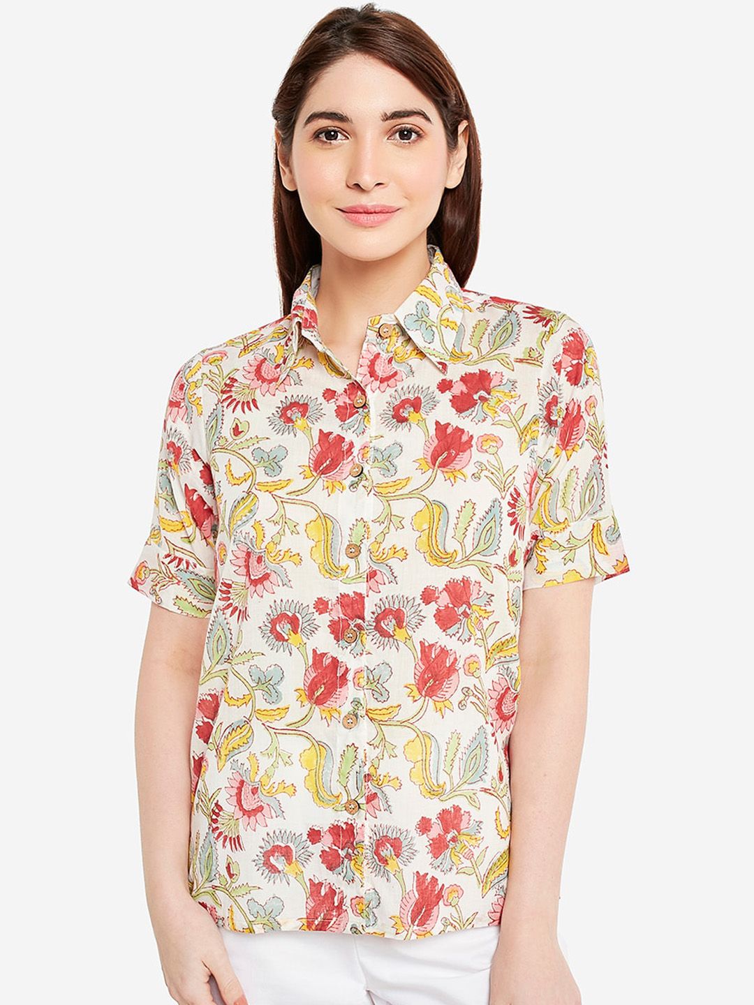 Desi Weavess Women Multicoloured Floral Print Casual Shirt