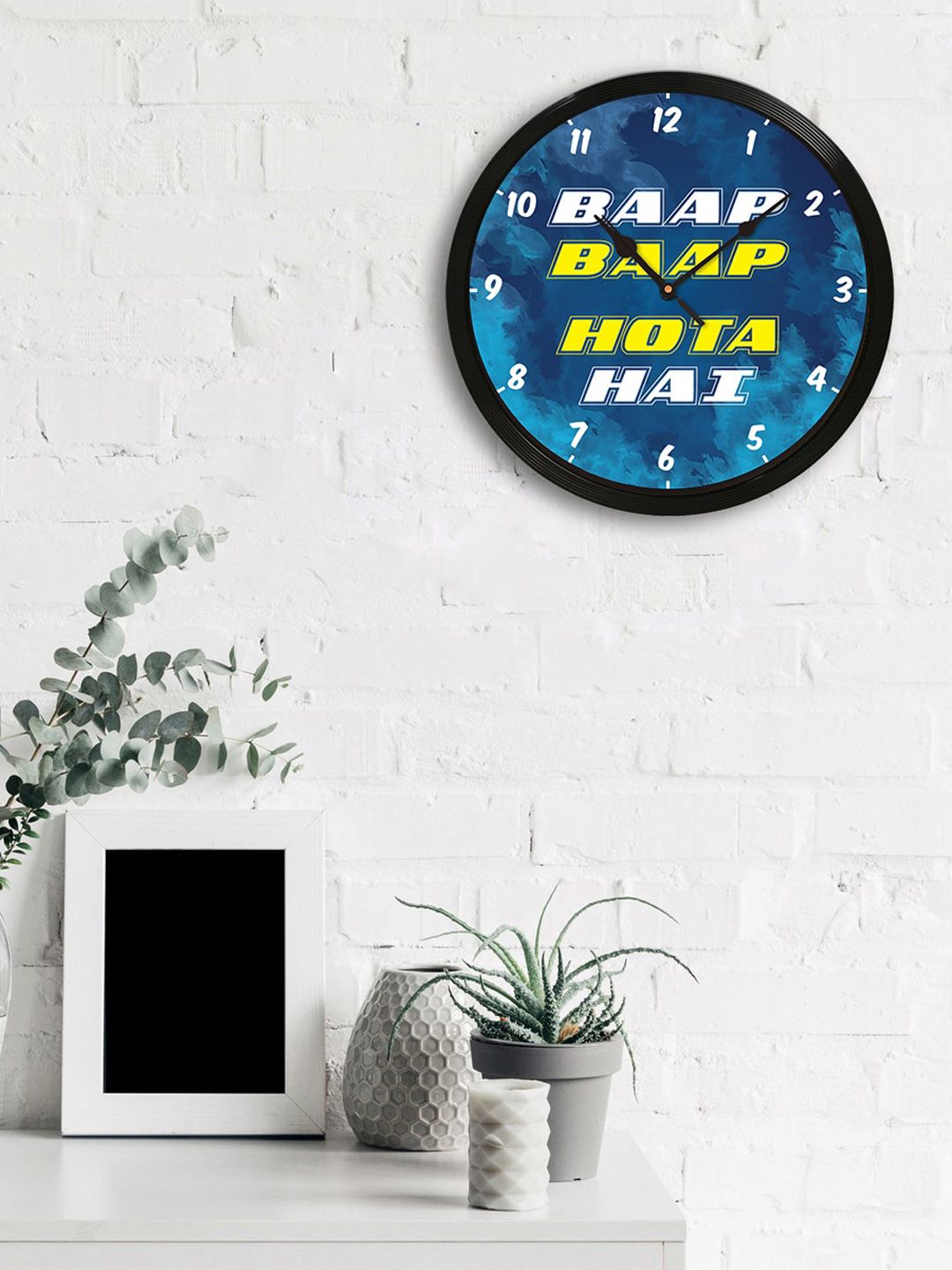 eCraftIndia Black & Blue Round Printed 31 cm Analogue Wall Clock Price in India