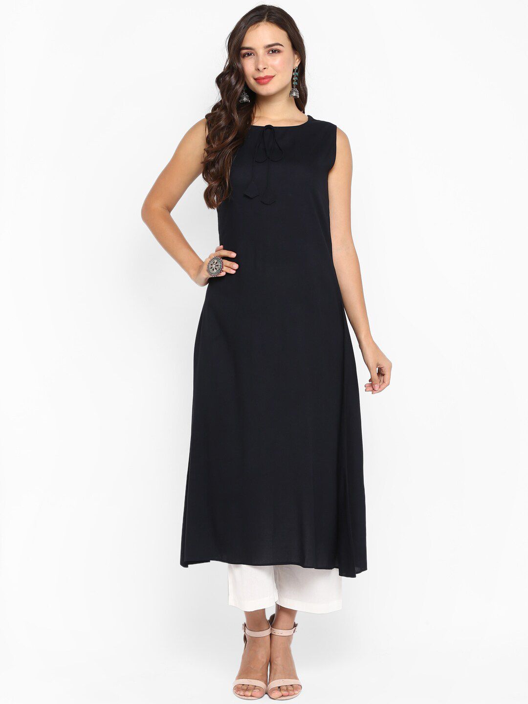 Aprique FAB Women Black Solid A-Line Kurta Price in India