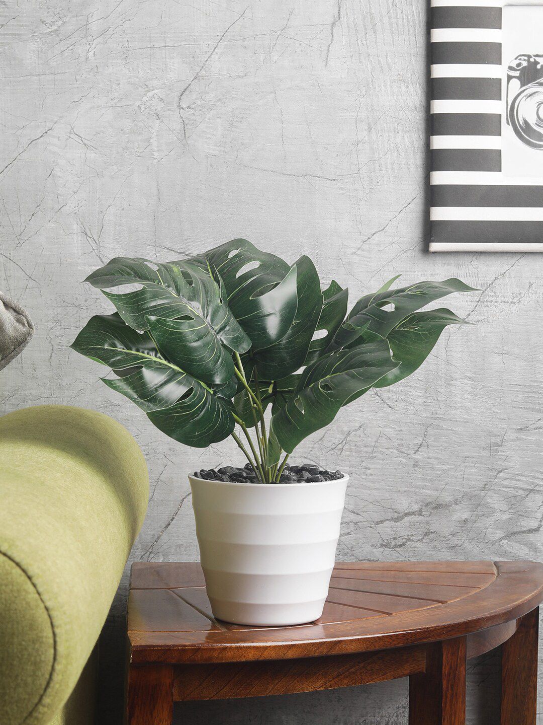 FOLIYAJ Green Artifical Money Plant With 9 Large Leaves & White Pot Price in India