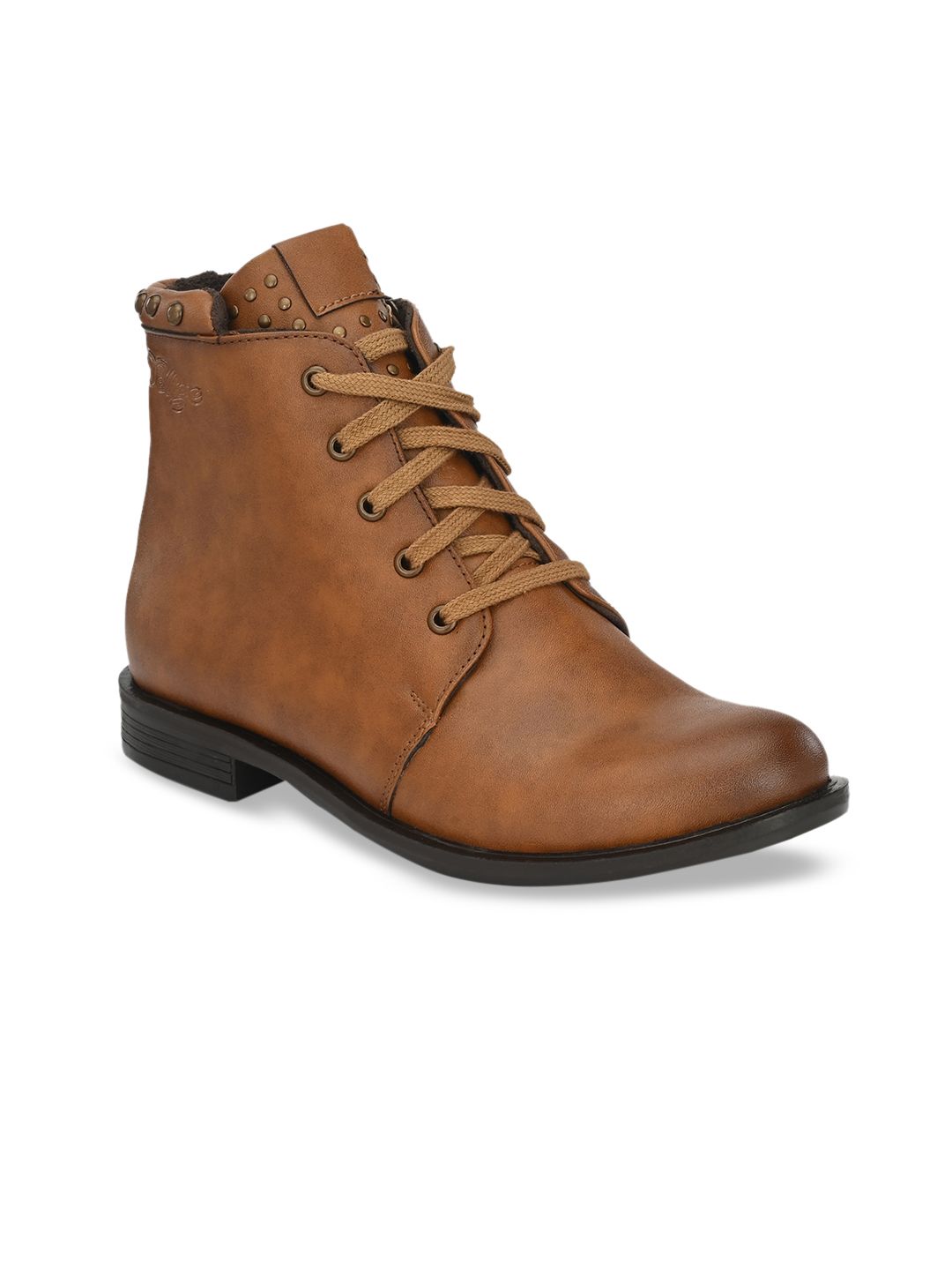 Delize Women Brown Solid Mid-Top Flat Boots Price in India