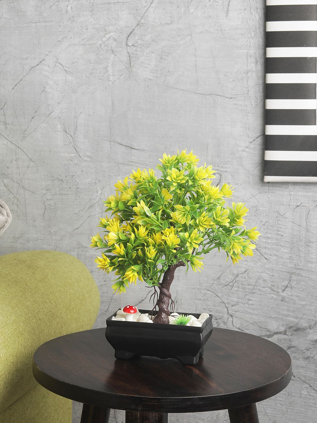 FOLIYAJ Green & Yellow Artificial 3 Branched Bonsai Tree Price in India