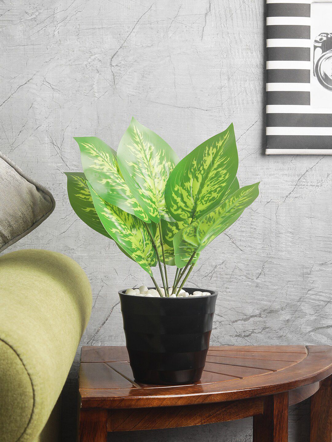 FOLIYAJ Green Artifical Money Plant With 9 Large Leaves & Black Pot Price in India