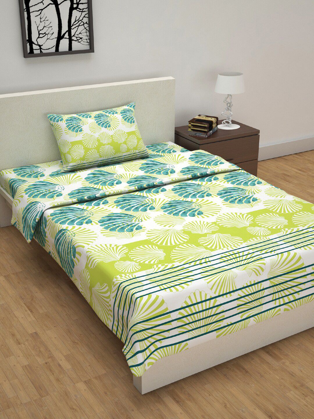 Divine Casa Green & Blue Printed Bedding Set Price in India