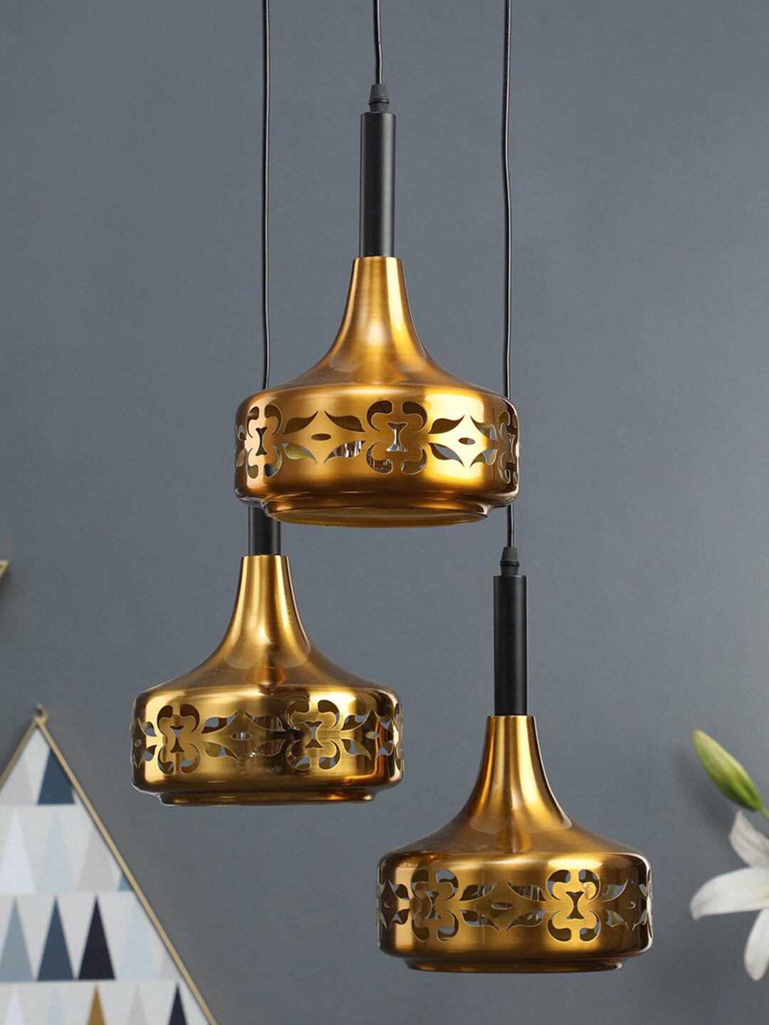 THE LIGHT STORE Gold-Toned & Black Textured Pendant Cluster Light Price in India