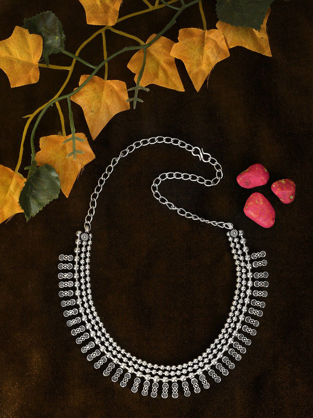 Adwitiya Collection Silver-Plated Brass Oxidised Necklace Price in India