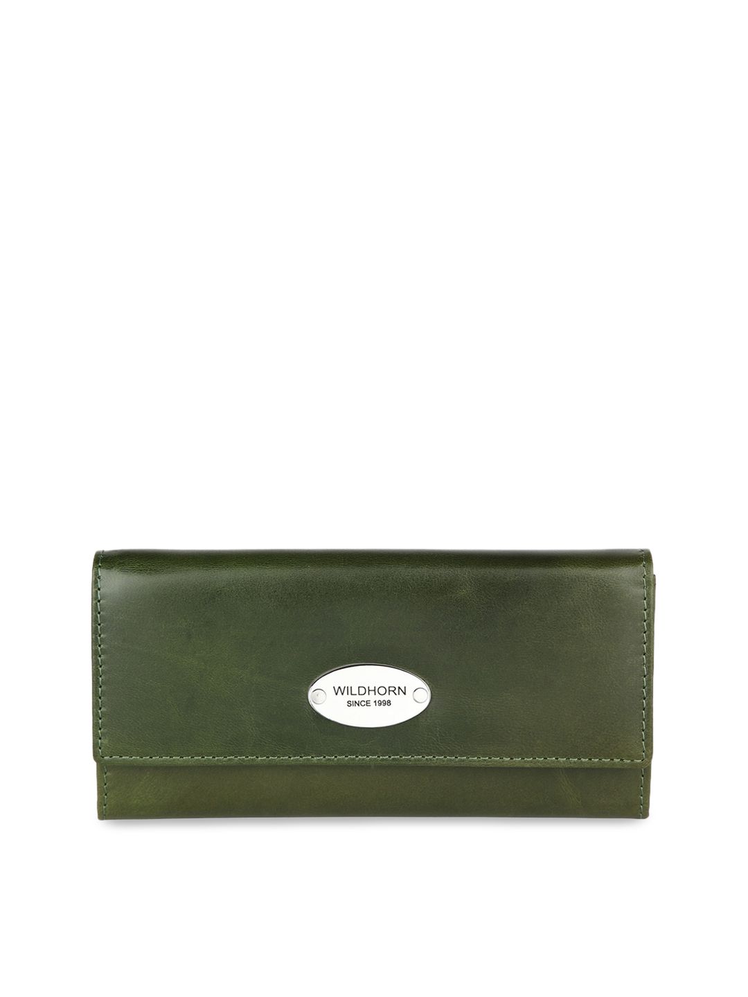 WildHorn Women Olive Green Solid Leather Envelope Wallet Price in India