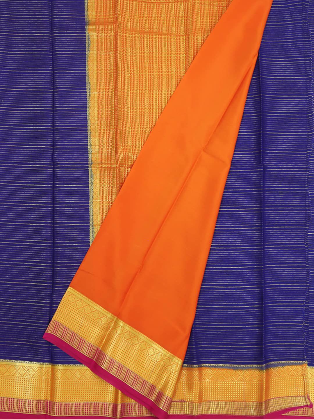 Pothys Violet Striped Pure Mysore Silk Vaira Oosi Design Saree