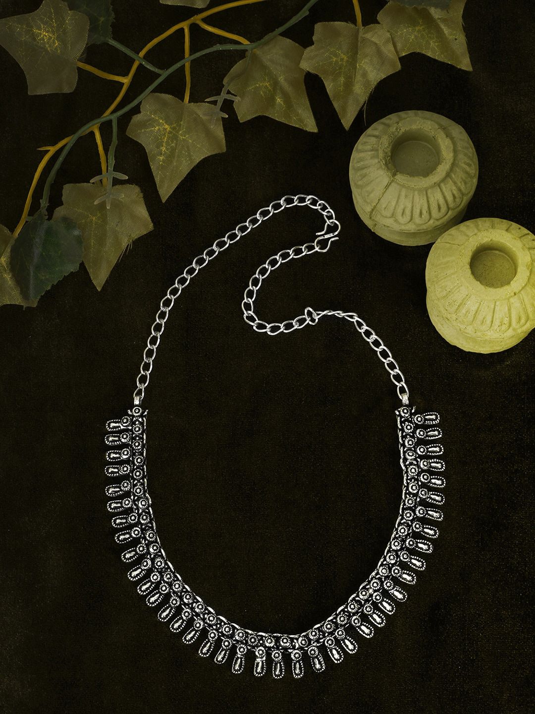 Adwitiya Collection Silver-Plated Brass Oxidised Necklace Price in India