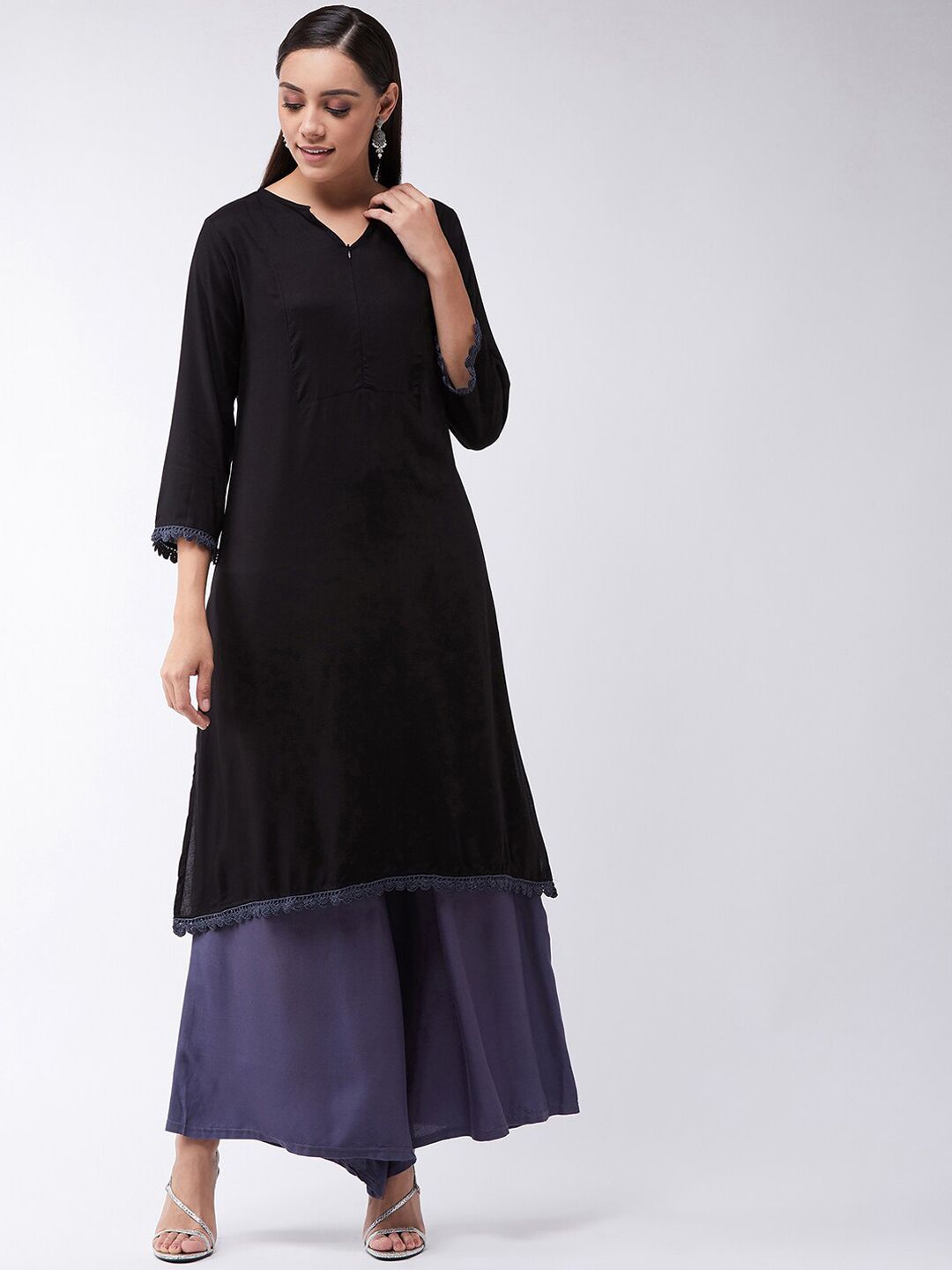 InWeave Women Black Solid A-Line Kurta