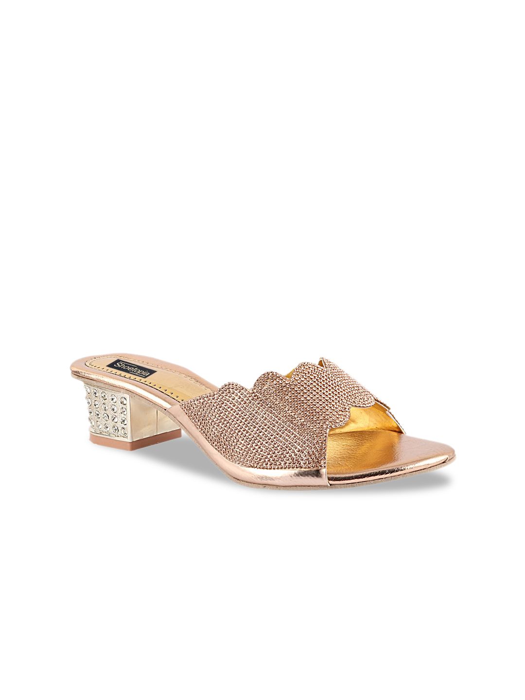 Shoetopia Women Gold-Coloured Embellished Block Heels Price in India