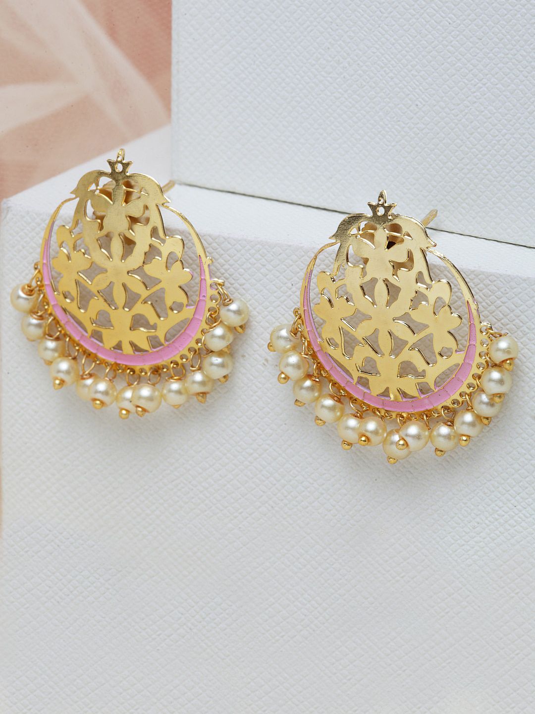 PANASH Gold-Plated & Pink Meenakari Circular Drop Earrings Price in India