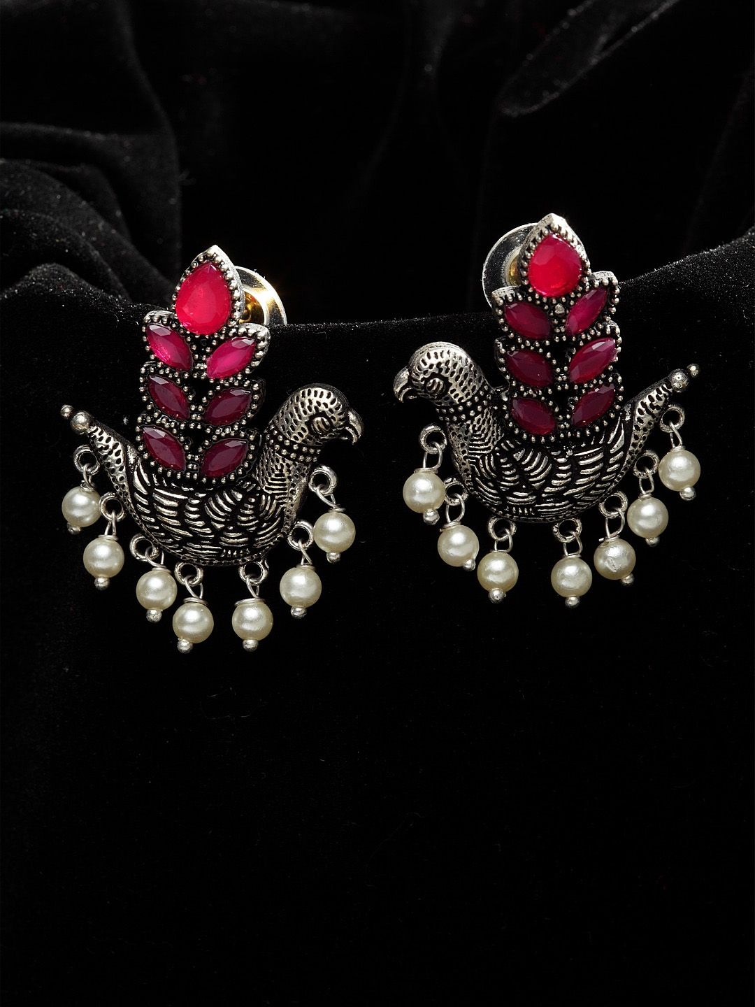 PANASH Silver-Plated & Pink Animal Shaped Studs Price in India