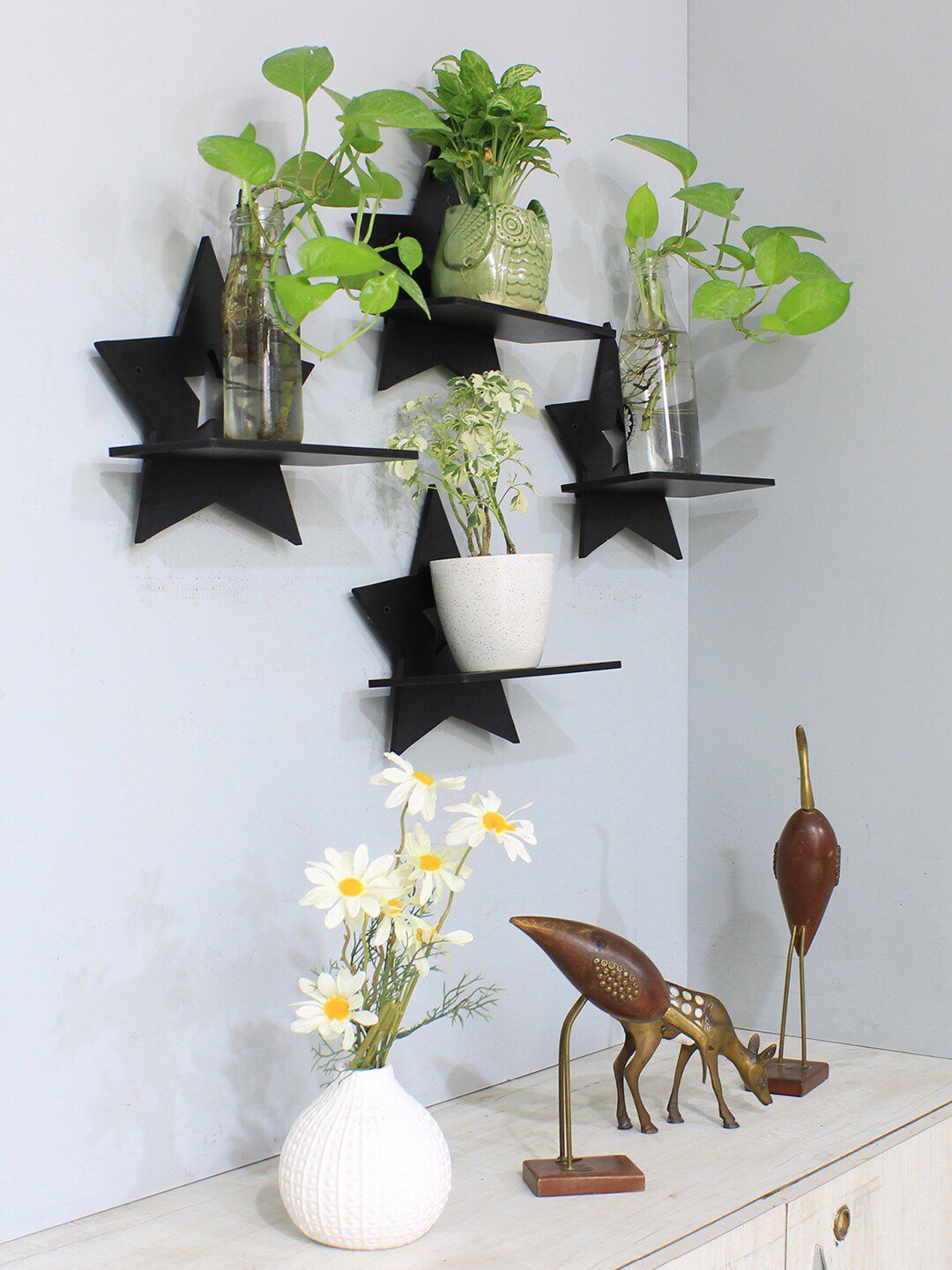 RANDOM Black Set of 4 MDF Basic Wall Shelves Price in India