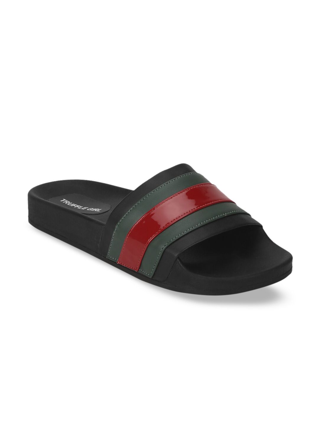 Truffle Collection Women Green & Red Striped Sliders Price in India