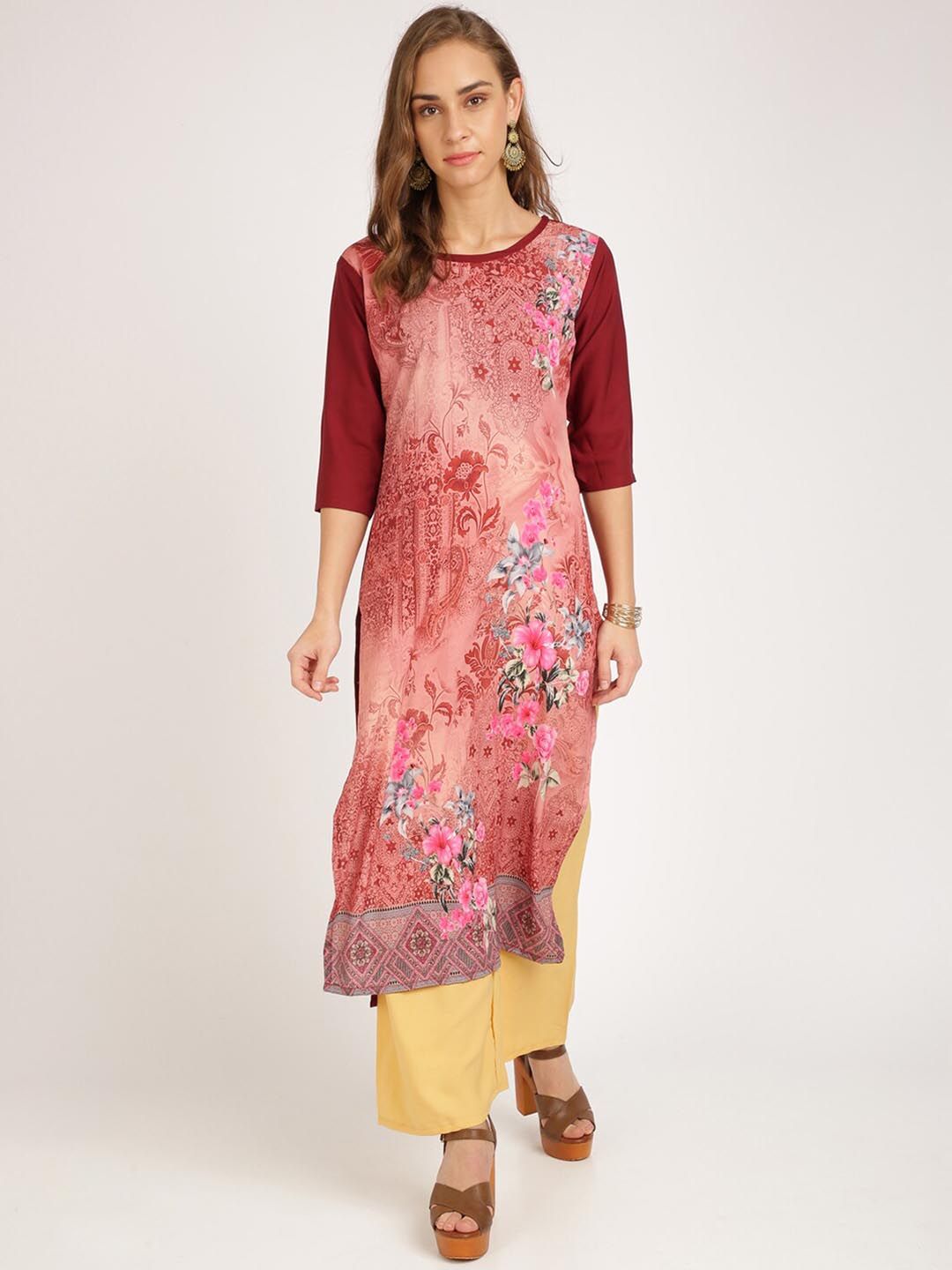 Silk Bazar Women Pink & Beige Floral Printed Kurta with Palazzos