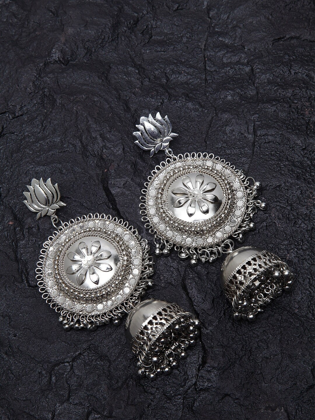 PANASH Silver-Plated Dome Shaped Jhumkas Price in India