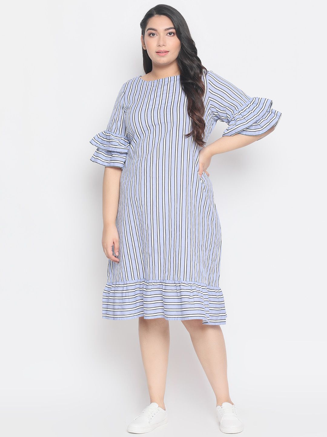 Amydus Women Blue Striped A-Line Dress