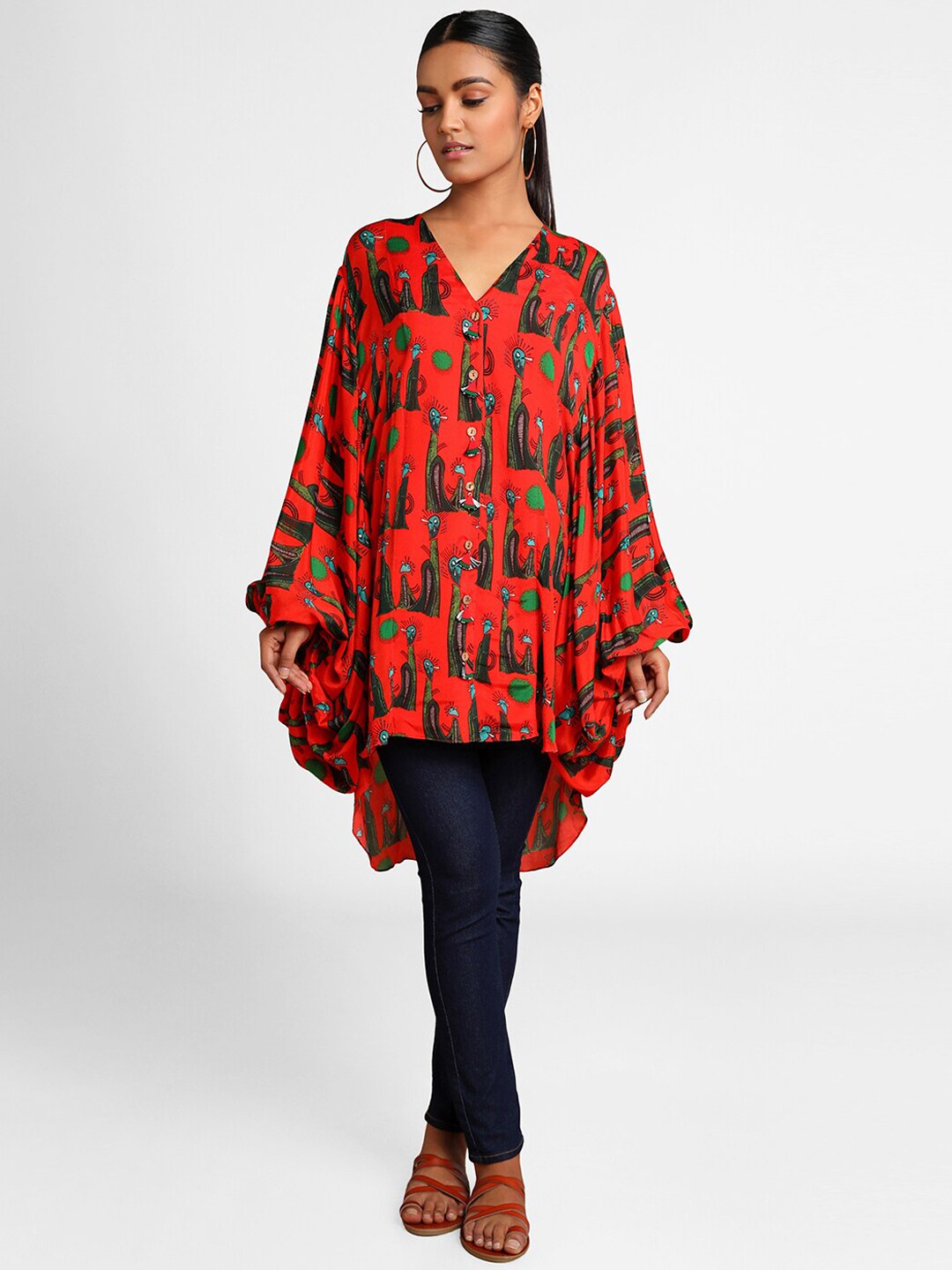RED PINS Women Red Printed Tunic Price in India