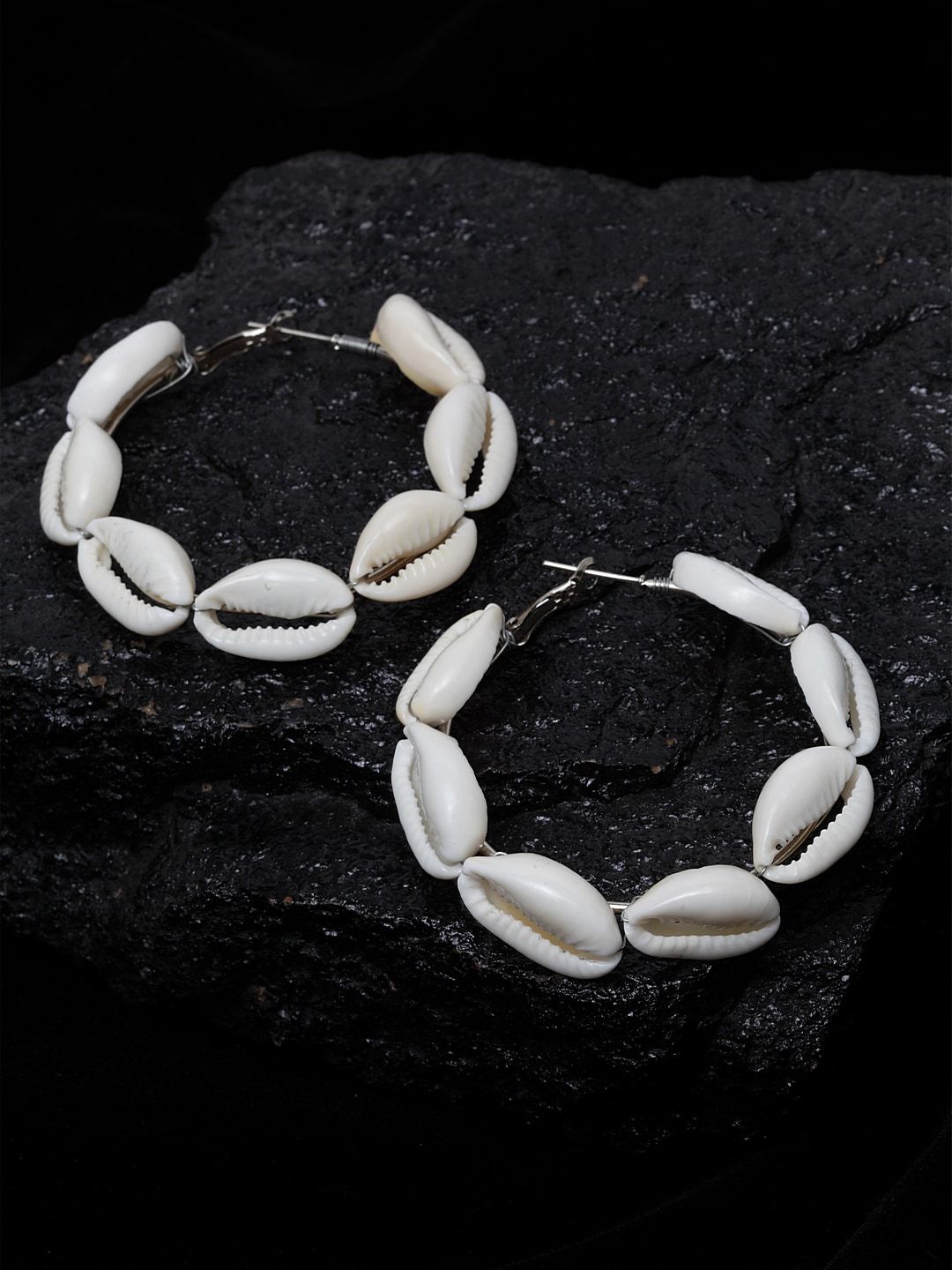 PANASH Silver-Plated & Off-White Sea Shell Circular Hoop Earrings Price in India