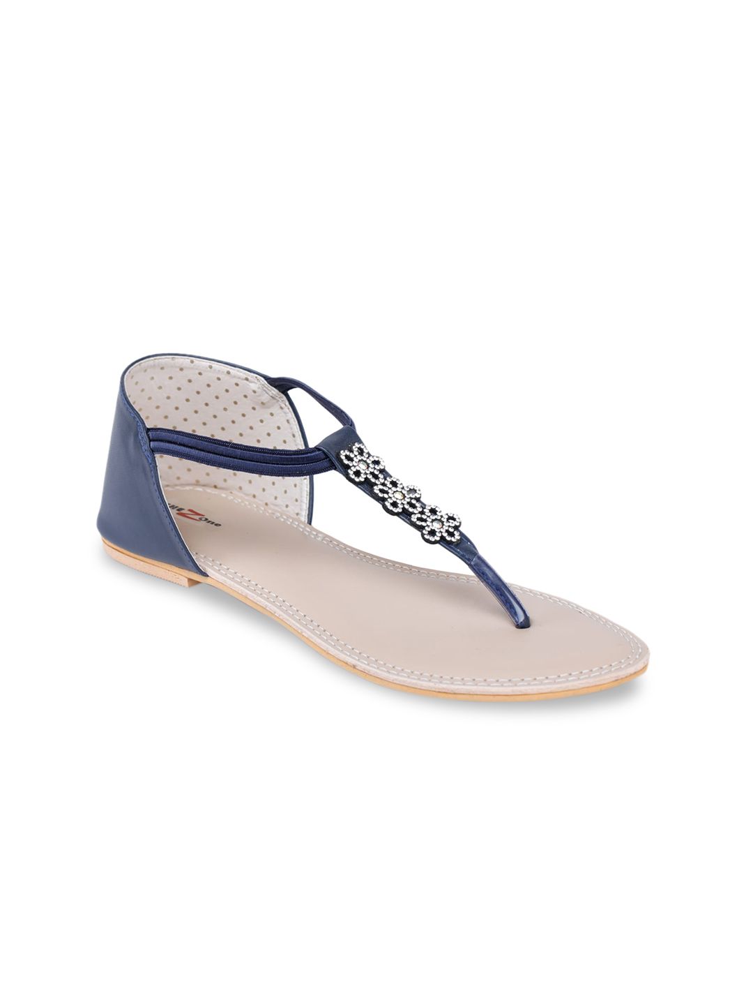 Shezone Women Blue Embellished T-Strap Flats Price in India