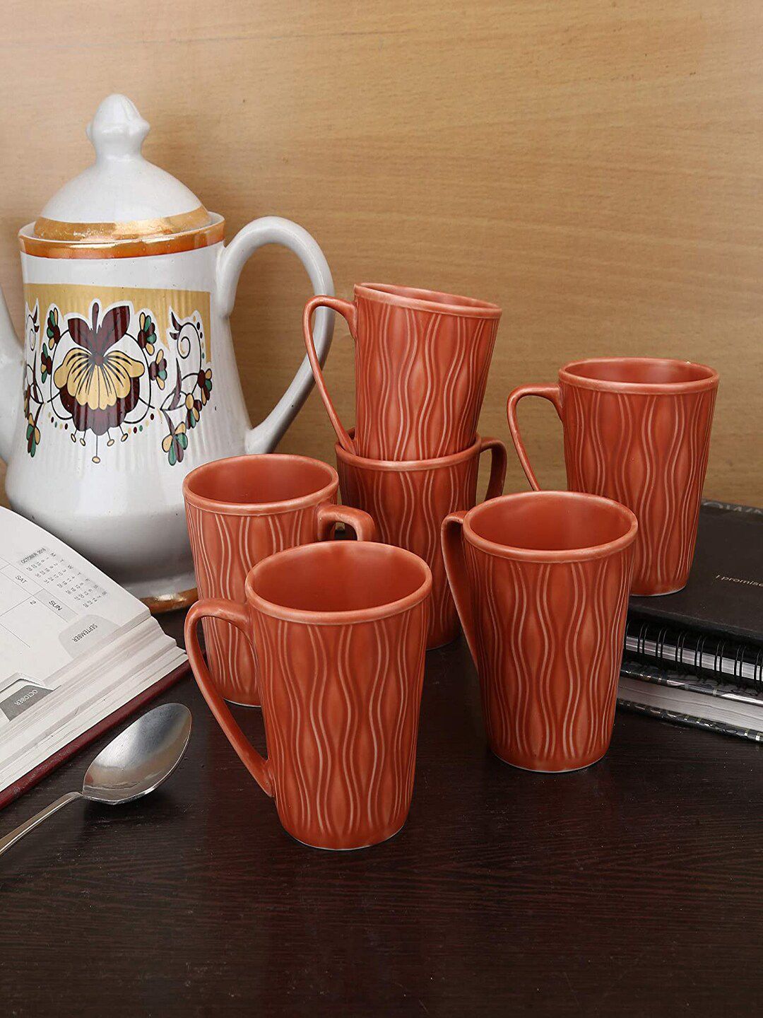 SkyKey Red 6 Pieces Matte Grey Bone China Tea and Coffee Mugs Price in India