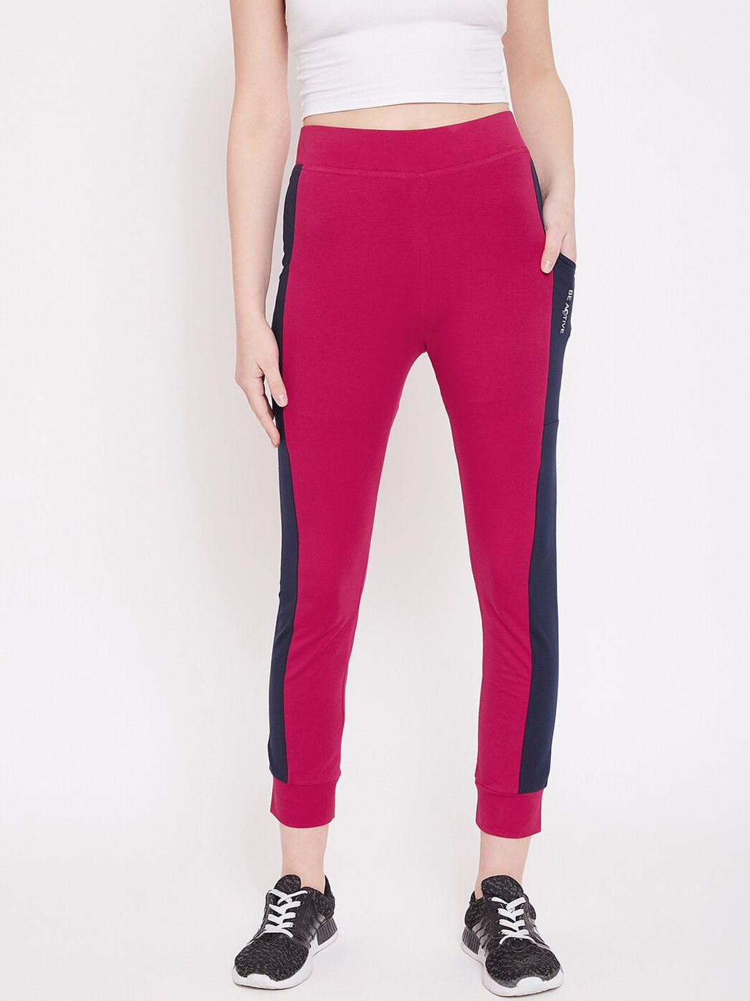 C9 AIRWEAR Women Pink & Blue Side Panelled Slim Fit Joggers Price in India