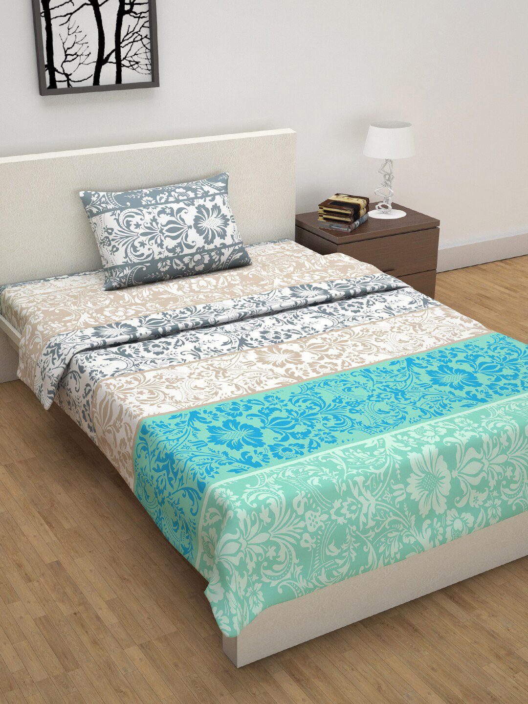 Divine Casa Multicoloured Floral Single Bed Bedsheet With Pillow Cover & Dohar Price in India