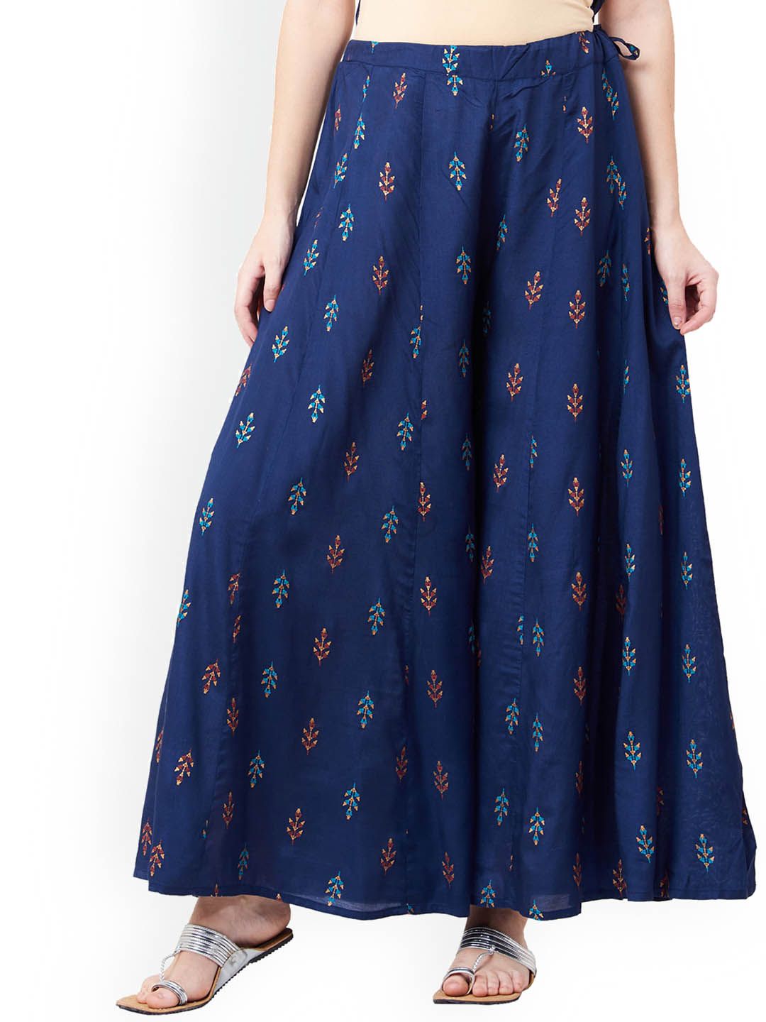 IMARA Women Blue & Red Floral Print Wide Leg Palazzos Price in India