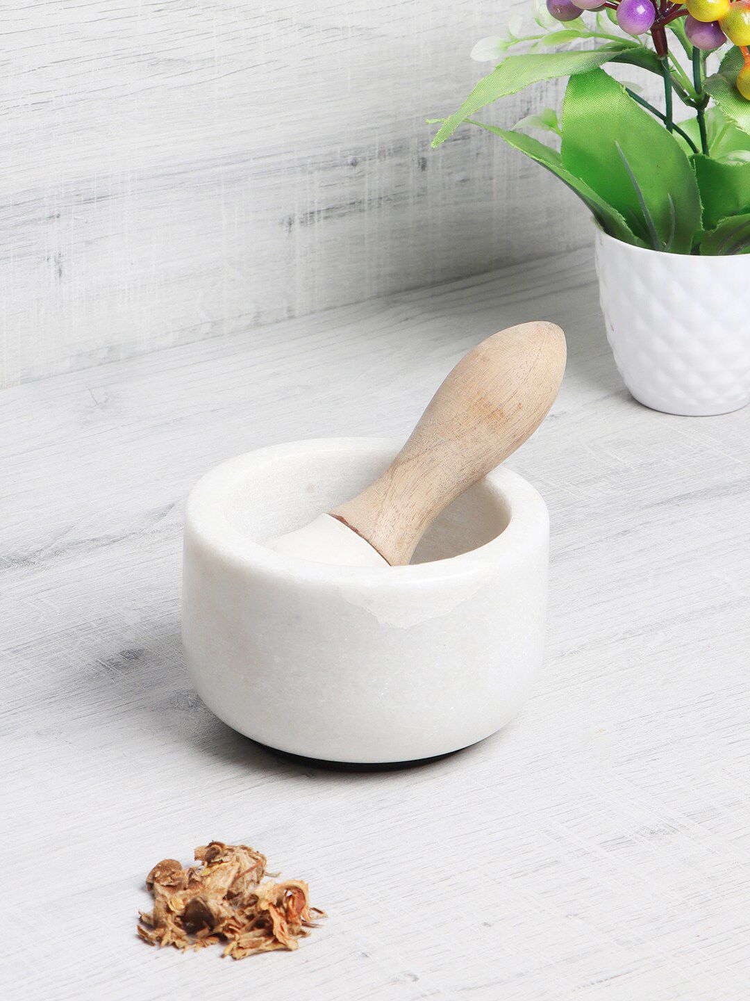 NikkisPride White & Brown Handmade Marble Mortar & Pestle Price in India