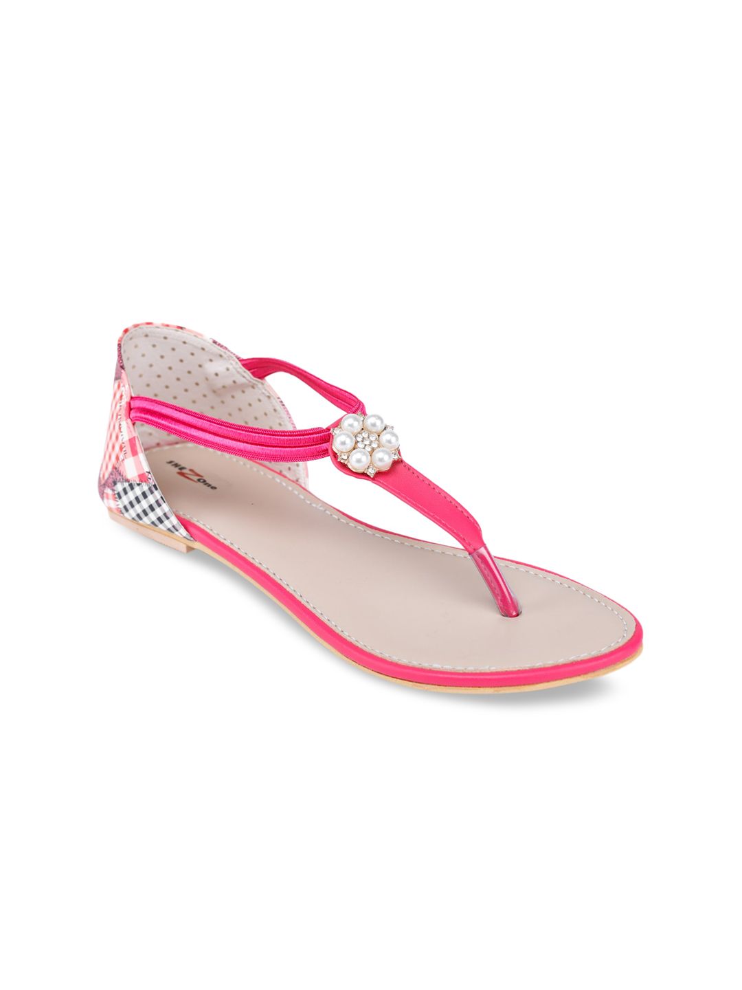 Shezone Women Pink Printed T-Strap Flats Price in India