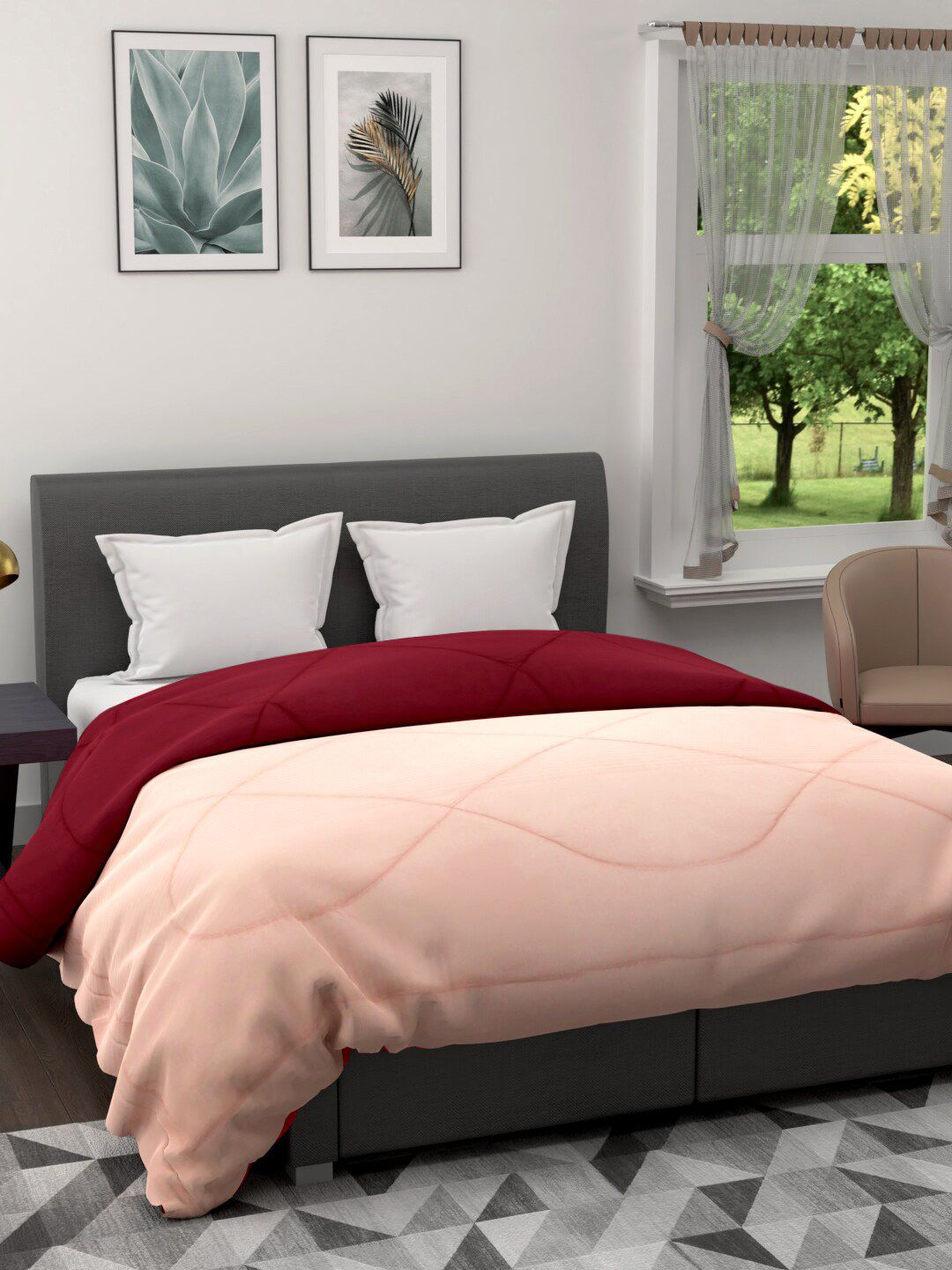 Clasiko Peach-Coloured & Maroon Solid Reversible Mild Winter 233 GSM Double Bed Comforter Price in India