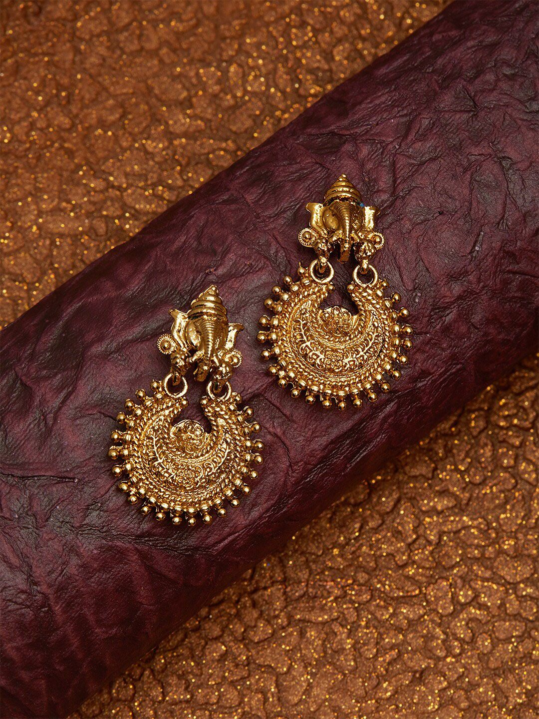 Fida Gold-Plated Classic Temple Drop Earrings Price in India